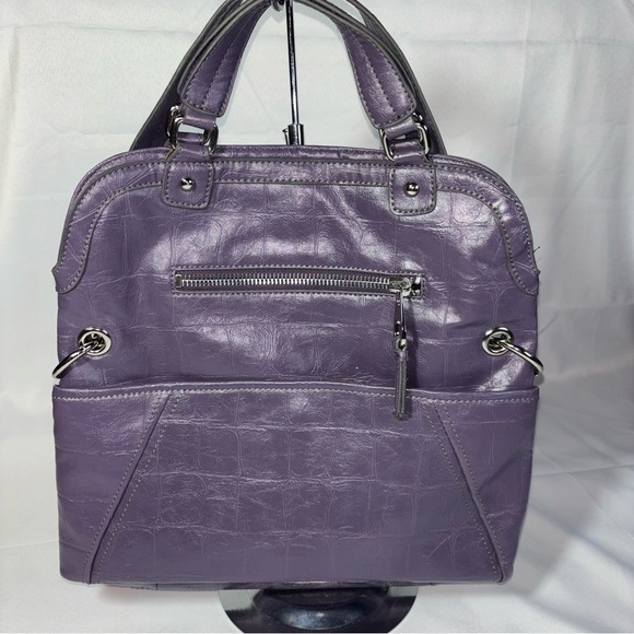 Nine West Purple Faux Leather Reptile Convertible Hobo Fold-over Handbag - Picture 1 of 10